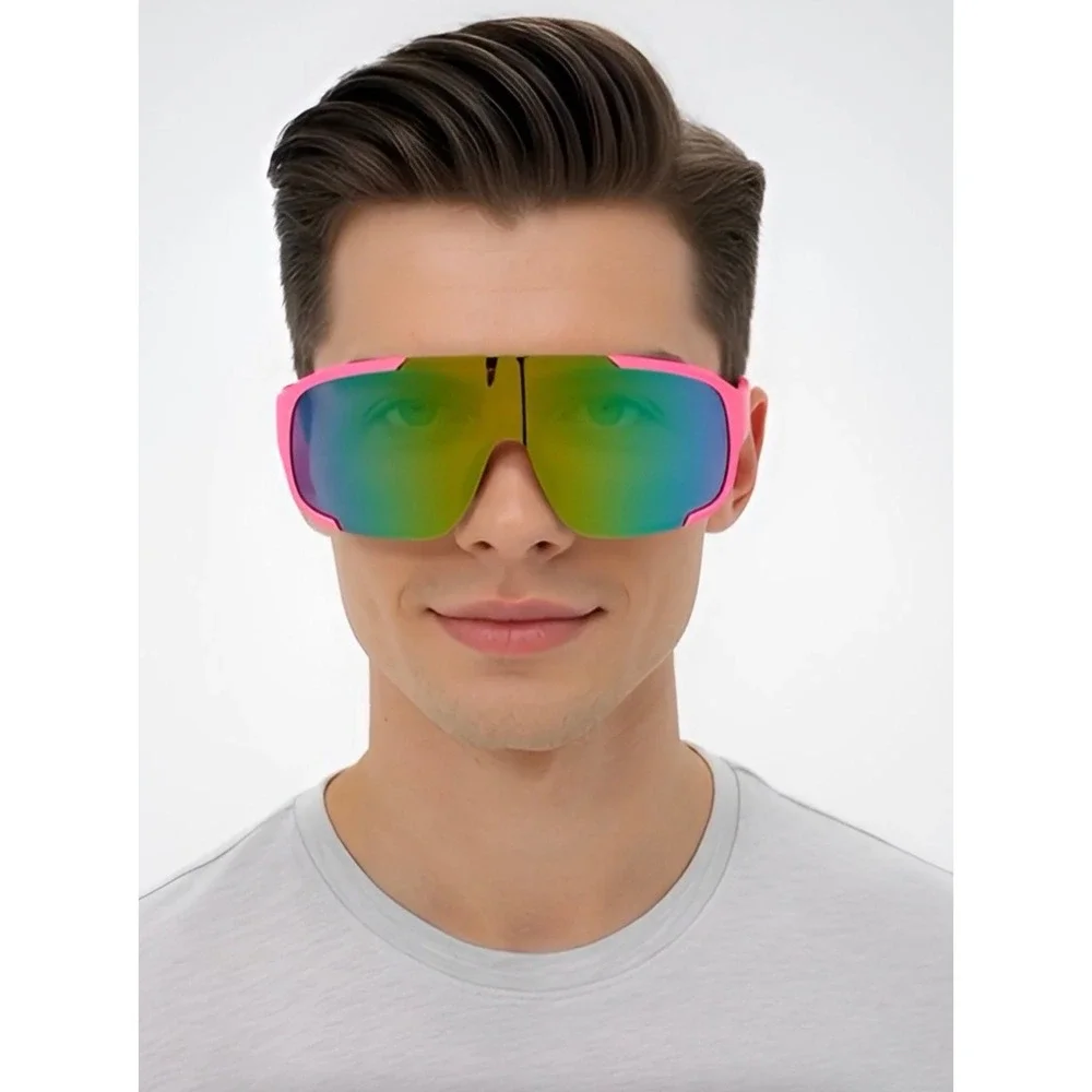 Shield Sunglasses Mirrored Lens Sport Cycling Sunglasses Pink Frame Lentes Gafas